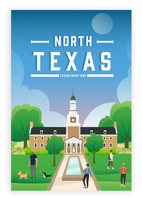 UNT Administration building print. Show your school pride with this UNT poster.